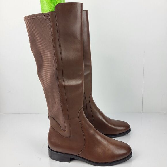 Cole Haan Noelle Riding Boots Brown Leather Side Zip Knee high 7.5B - Picture 9 of 16